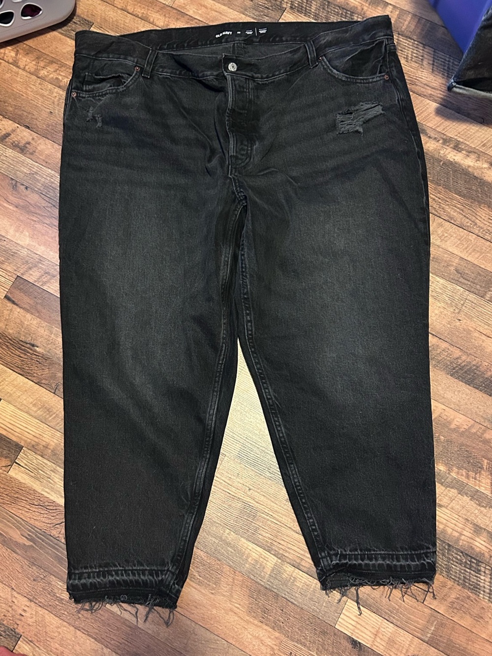 Old Navy Black High-Rise Button-Fly Slouchy Taper Cut-Off Non-Stretch Jeans